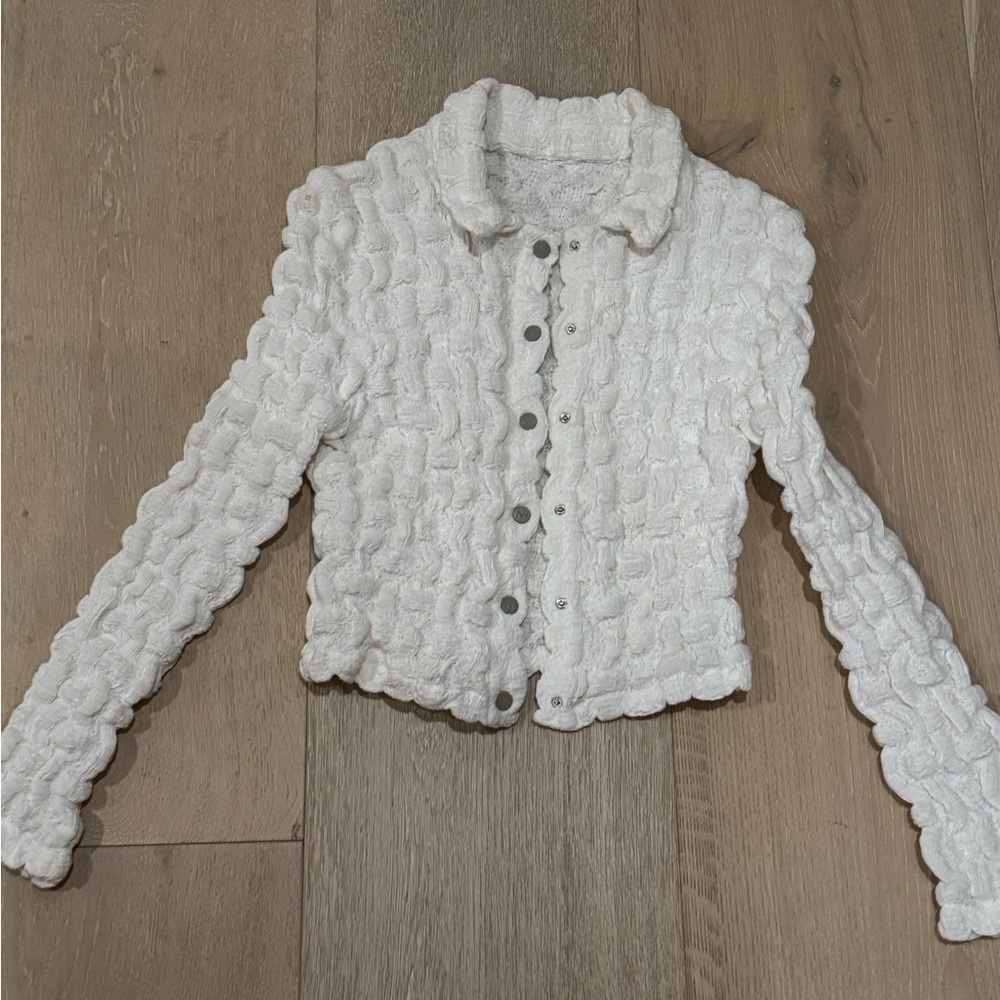 White Textured Button-Front Women's Shirt by The Mannei